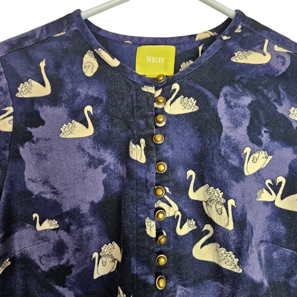 Anthropologie Maeve Womens Bethesda Swan Print Flannel Shirt Size S Whimsical - Picture 2 of 10